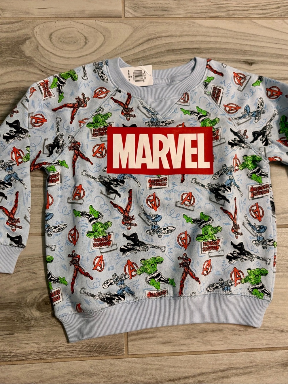 Old Navy Light Blue Marvel Logo Sweatshirt with Comic Character Print